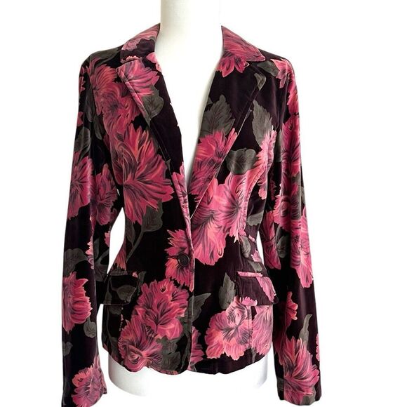 Caribbean Joe Floral Velvet Blazer 12P Pink Jacket Indie Preppy Colorful - Picture 9 of 13